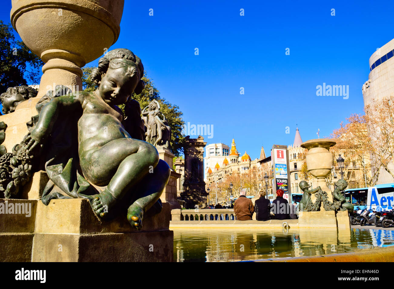 La Plaça Catalunya. Barcelone, Catalogne, Espagne. Banque D'Images