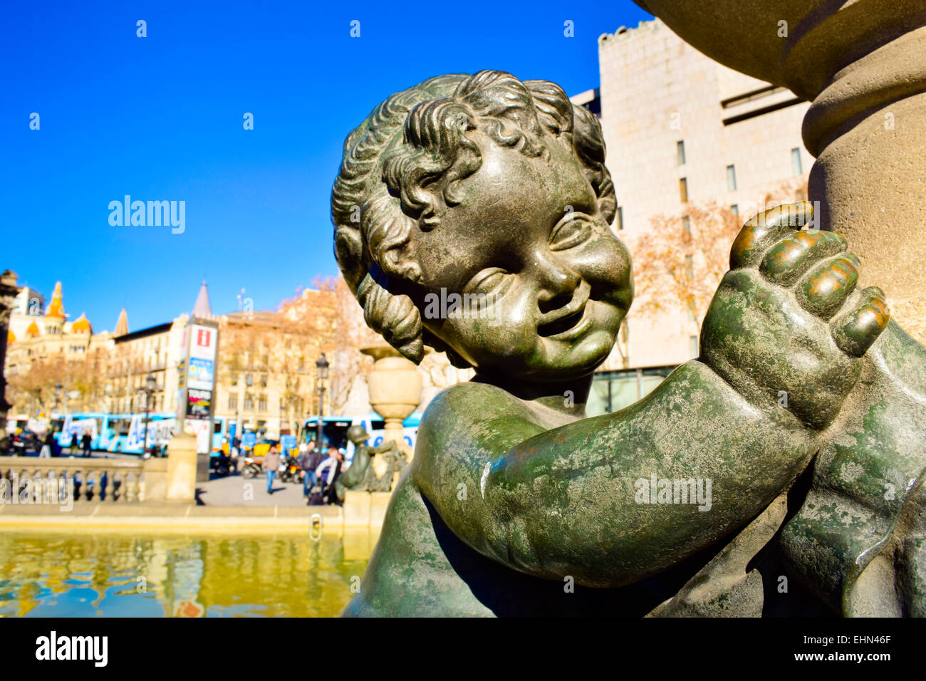 La Plaça Catalunya. Barcelone, Catalogne, Espagne. Banque D'Images