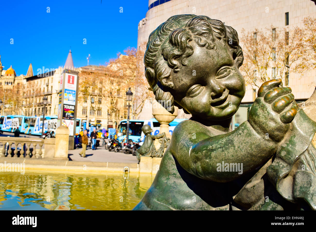 La Plaça Catalunya. Barcelone, Catalogne, Espagne. Banque D'Images