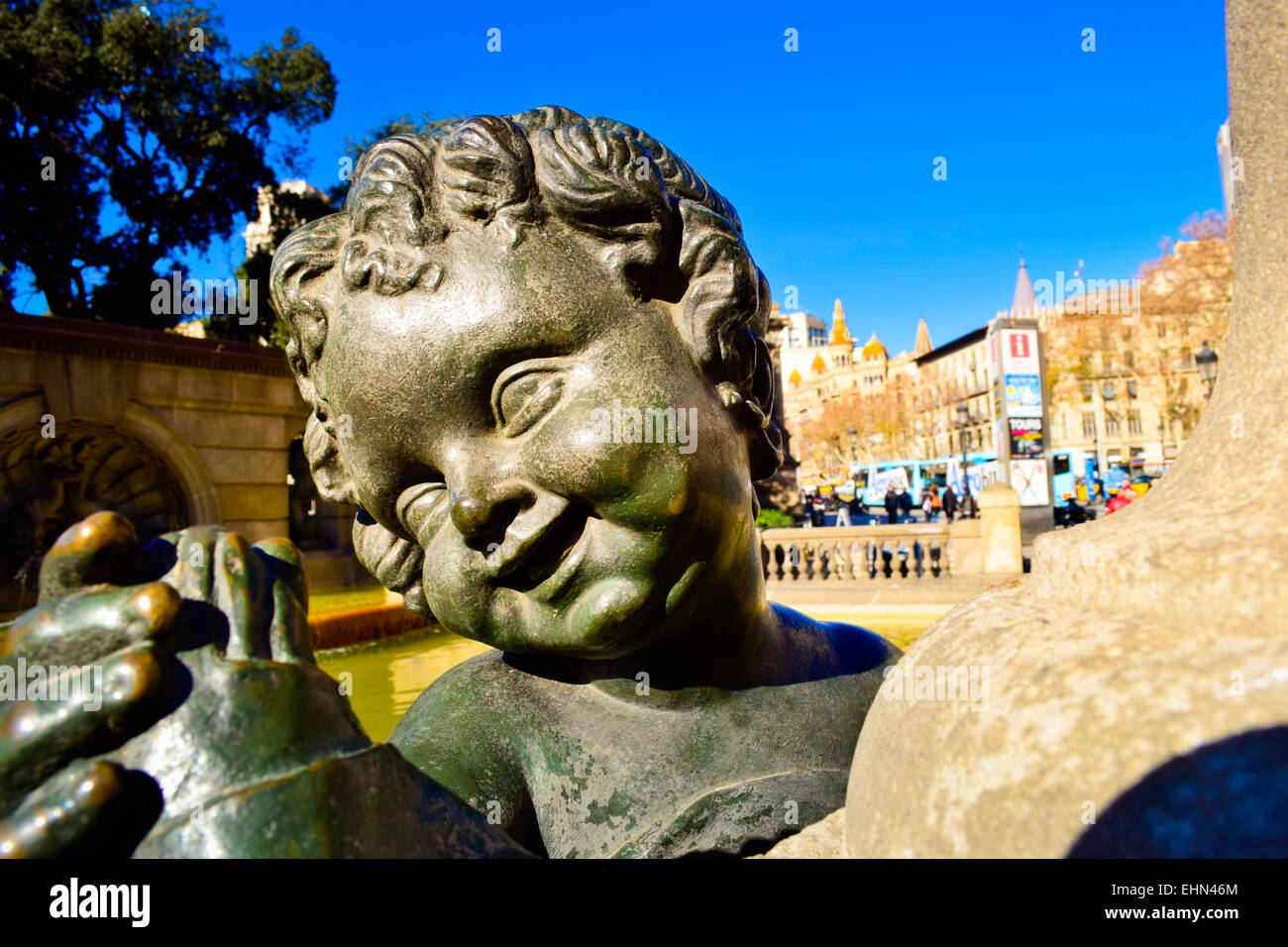 La Plaça Catalunya. Barcelone, Catalogne, Espagne. Banque D'Images