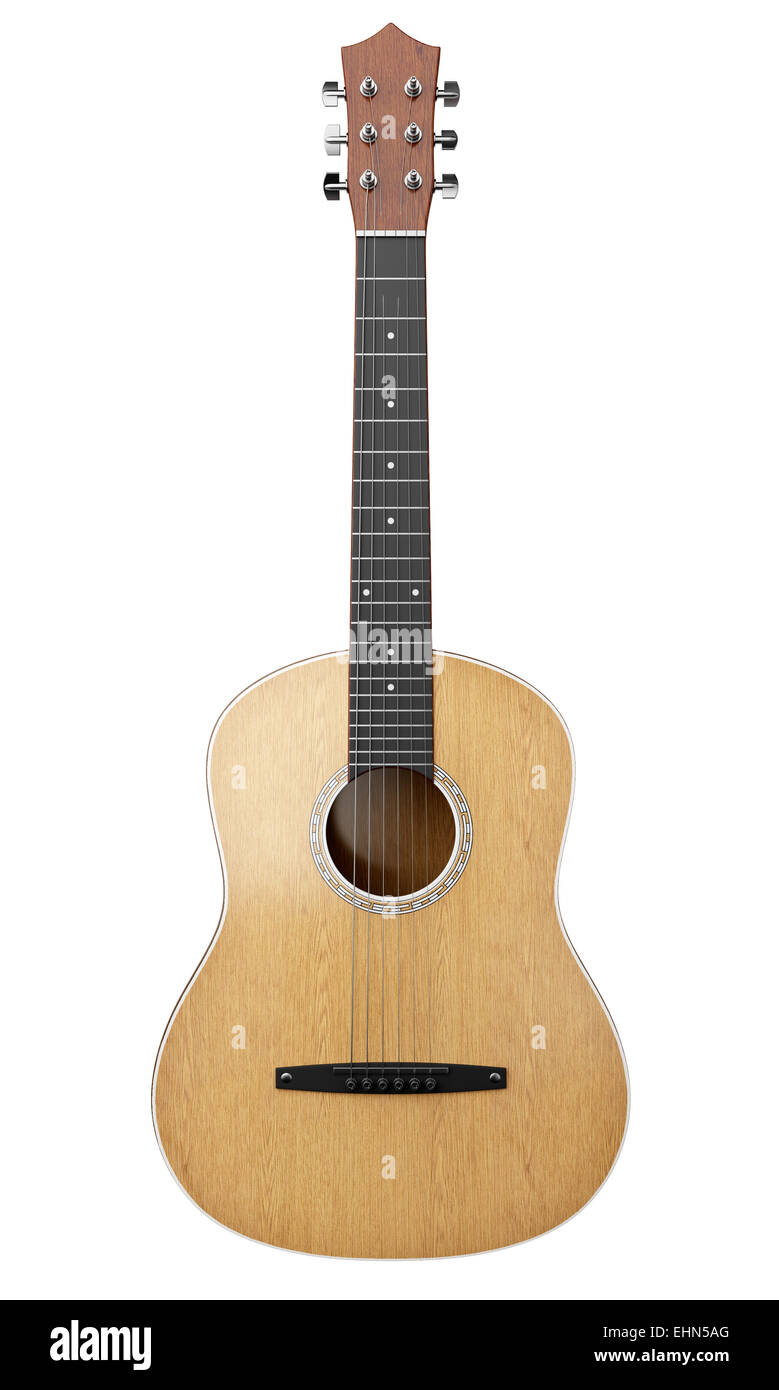 Guitare acoustique isolé sur fond blanc Banque D'Images