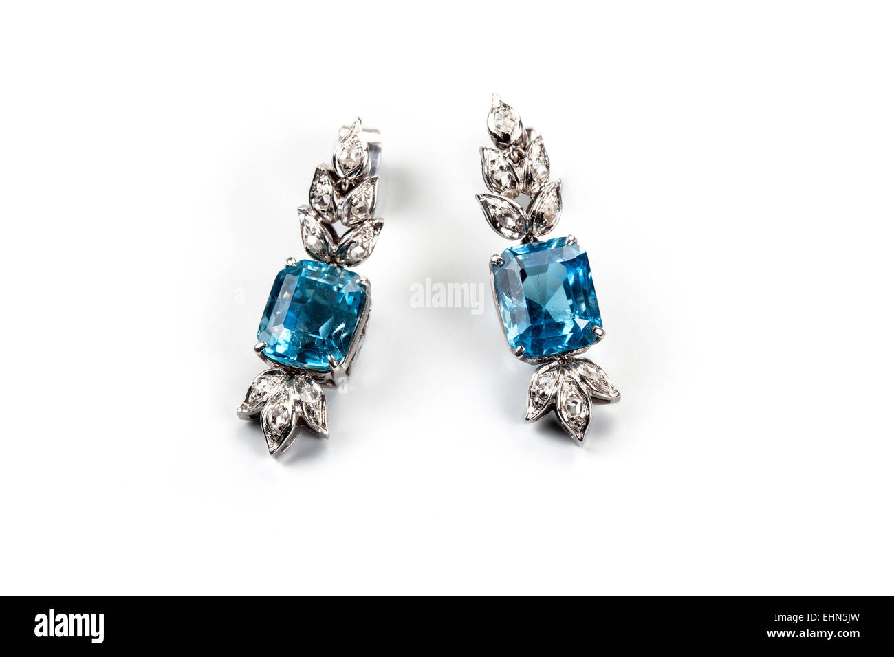 Aguamarine et diamants pendentifs d'oreille.20e siècle Banque D'Images