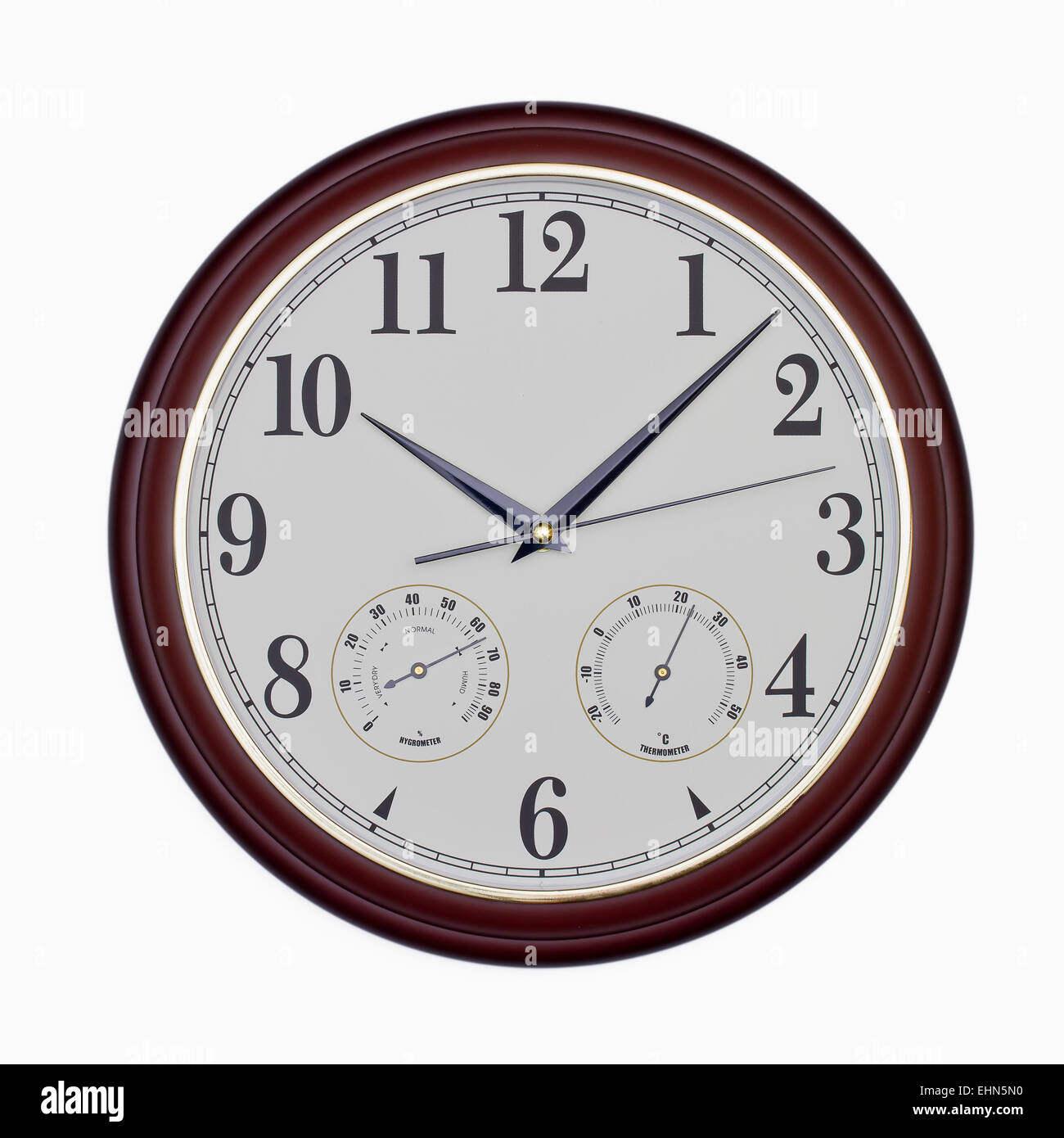 Horloge murale quartz avec Hygromètre et thermomètre isolated on white Banque D'Images