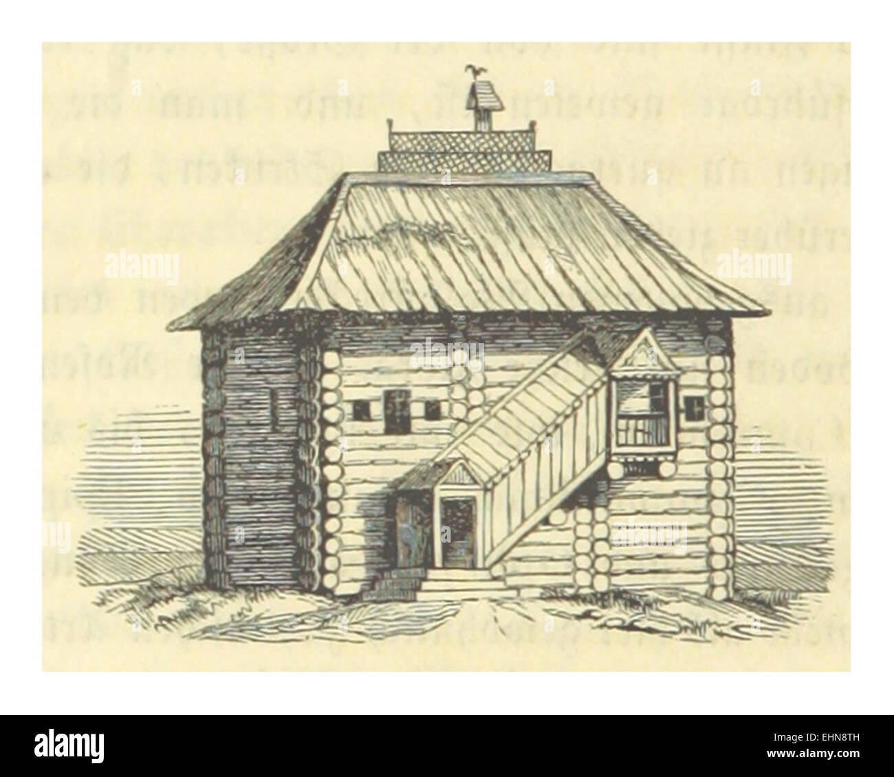 Cette illustration de Blasius de 1844 montre une ferme typique de la région de Wologda, mettant en valeur l'architecture rurale dans le nord de la Russie au XIXe siècle. Banque D'Images
