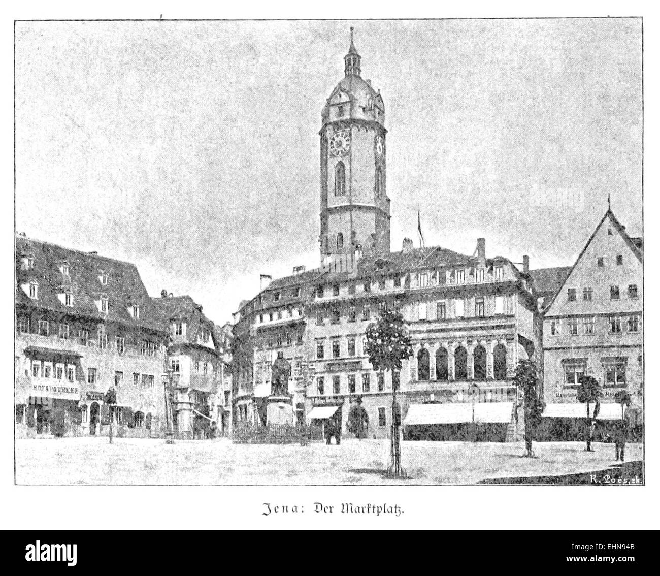 Une illustration de 1890 par Rassmus de Der Markt à Iéna, capturant la place du marché et son importance en tant que centre commercial et social dans la ville à la fin du XIXe siècle. Banque D'Images