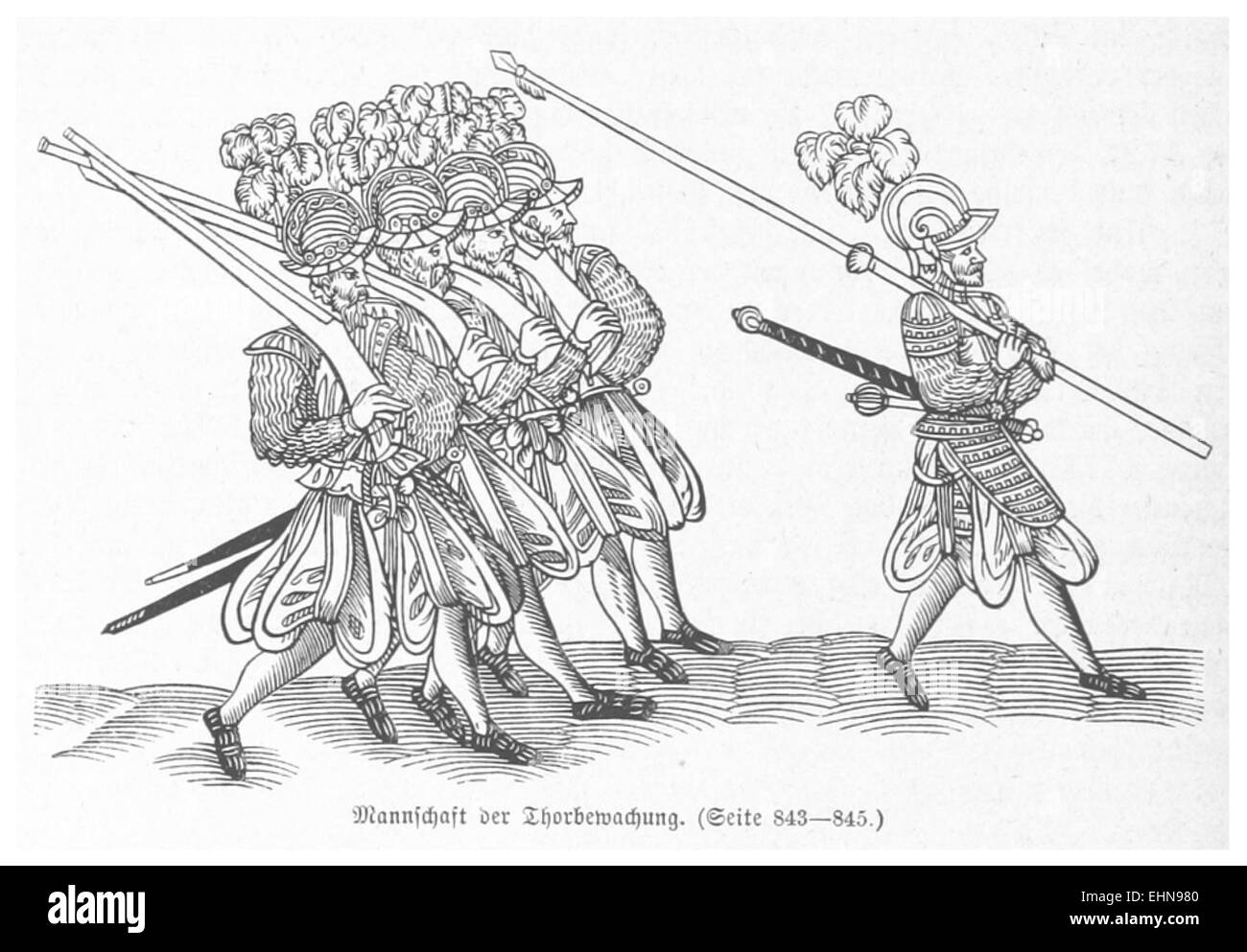 Cette illustration de Bermann de 1880 représente l'équipage d'un Thorwatch, un type de poste de garde maritime. L'image met en évidence les devoirs des marins et leur rôle dans la sauvegarde des régions côtières à la fin du XIXe siècle. Banque D'Images