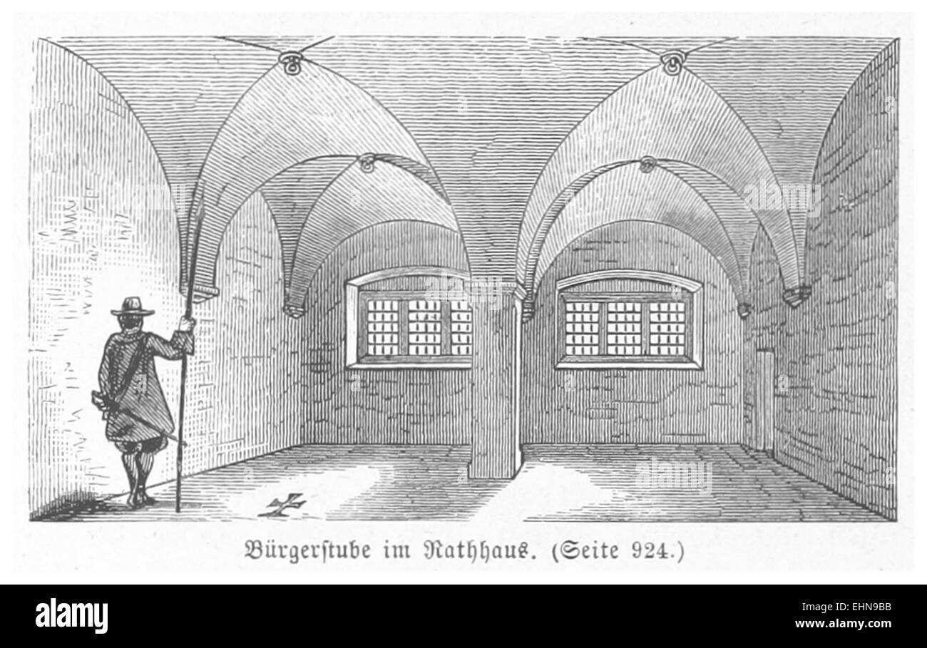 Cette illustration de Bermann de 1880 montre la Bürgerstube (salle du citoyen) de l'hôtel de ville de Vienne, représentant son architecture et sa fonction au XIXe siècle. Banque D'Images