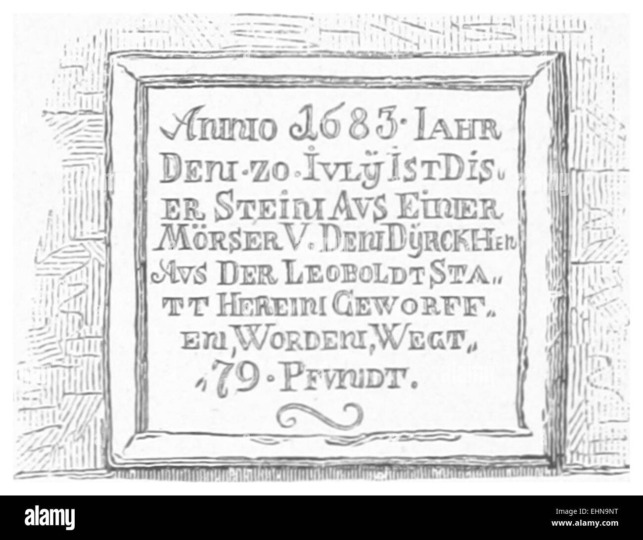 Illustration de *BERMANN(1880)* représentant un mémorial en pierre datant du siège turc de Vienne en 1683. L’œuvre reflète ce moment charnière de l’histoire européenne. Banque D'Images