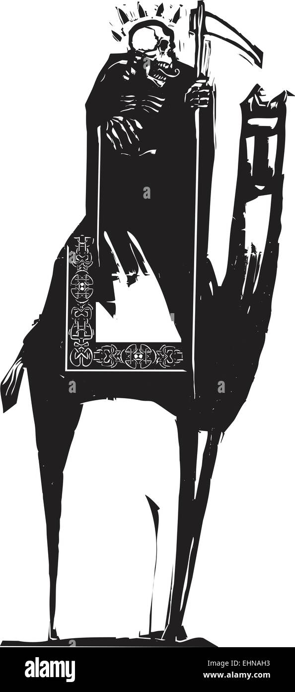 Woodcut style image de la mort monté sur un chameau. Illustration de Vecteur
