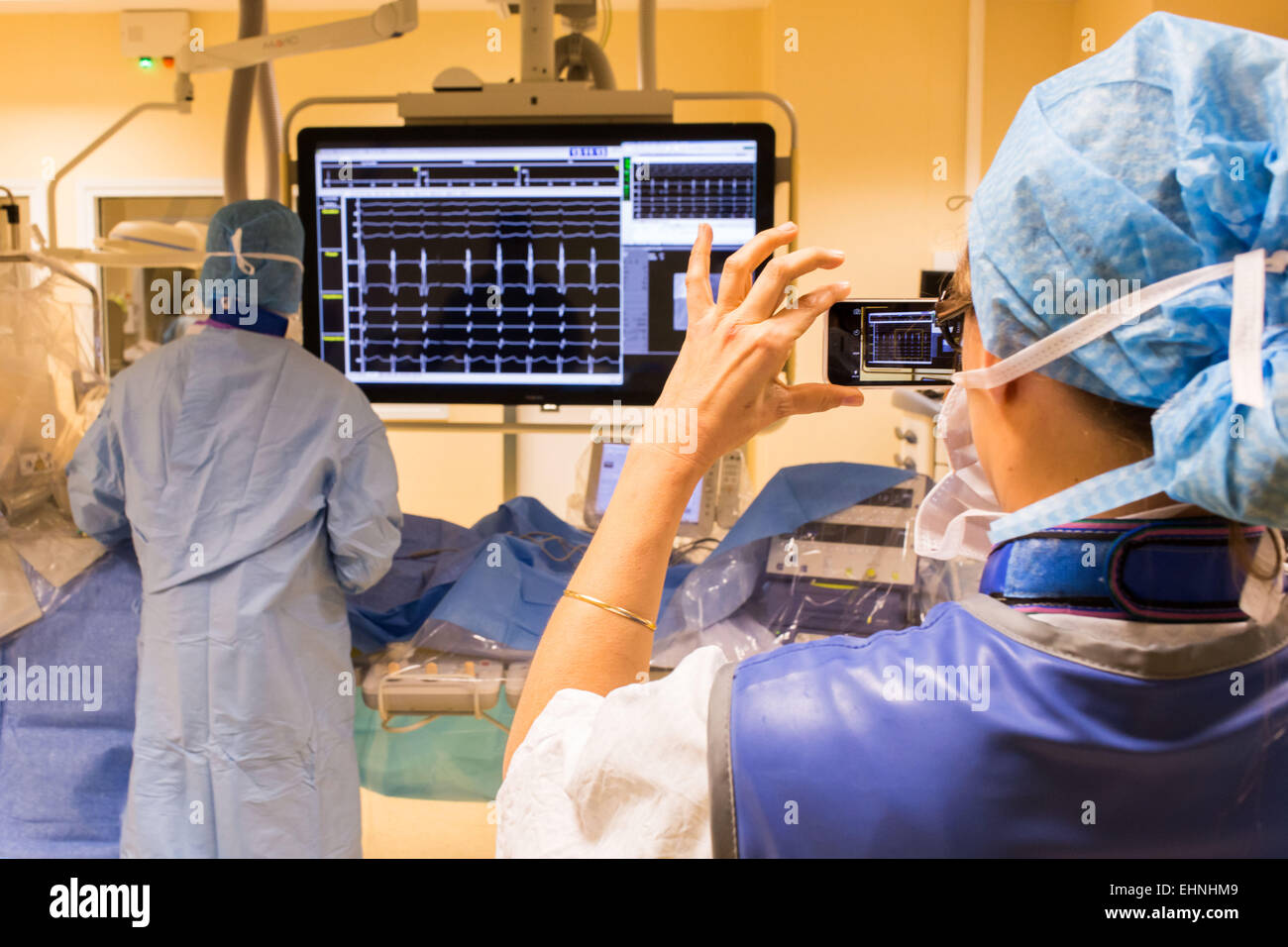 L'ablation par radiofréquence utilisée dans le traitement des troubles du rythme cardiaque, hôpital de Limoges, France. Banque D'Images