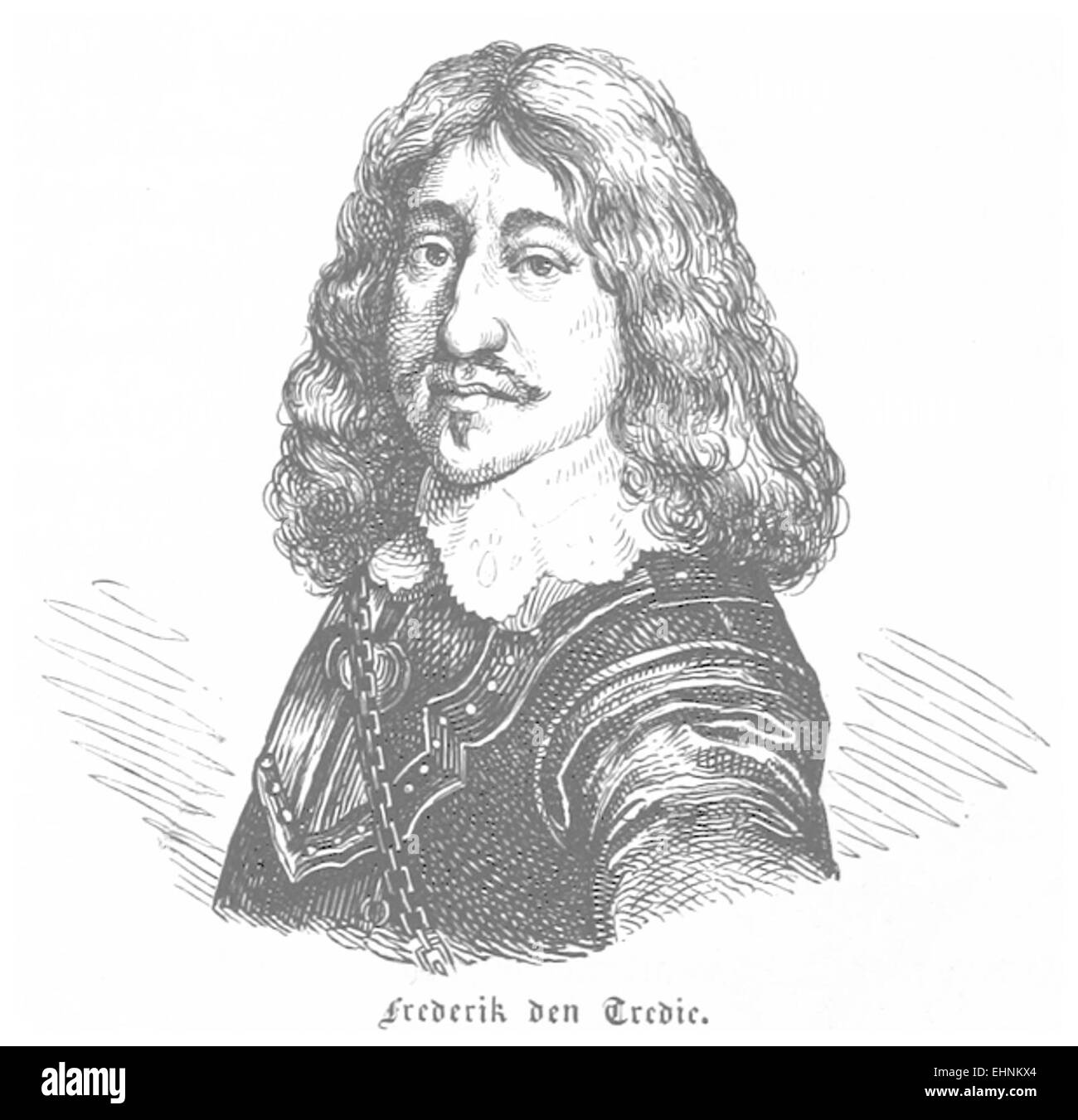 Illustration de l’ouvrage de J.H. sur le Danemark de 1856, mettant en scène Friedrich III, reflétant la monarchie danoise et l’histoire royale au XIXe siècle. Banque D'Images