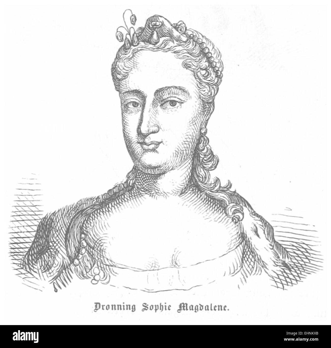 Une illustration de 1856 par J. H. représentant Sophie-Madeleine, une figure importante de l'histoire danoise, capturant sa ressemblance et sa signification historique. Banque D'Images