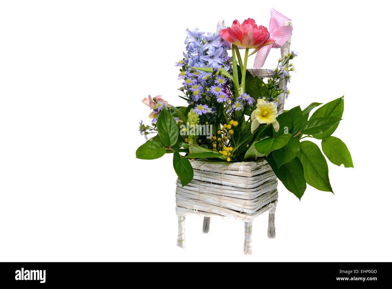 Arrangement de fleurs isolées en backgroud blanc avec reflet Banque D'Images