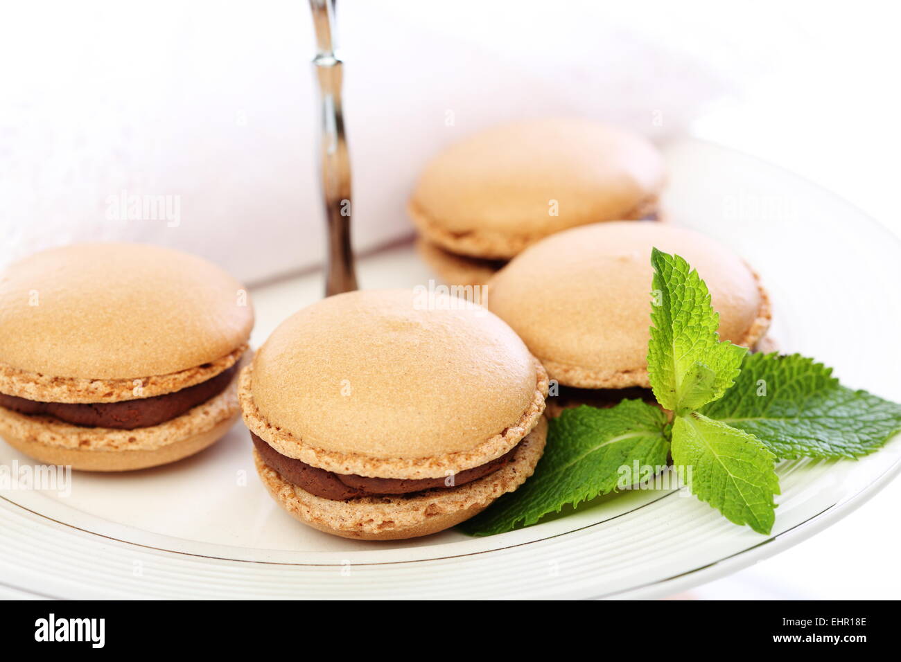 Rempli de macarons chocolat et menthe. Banque D'Images