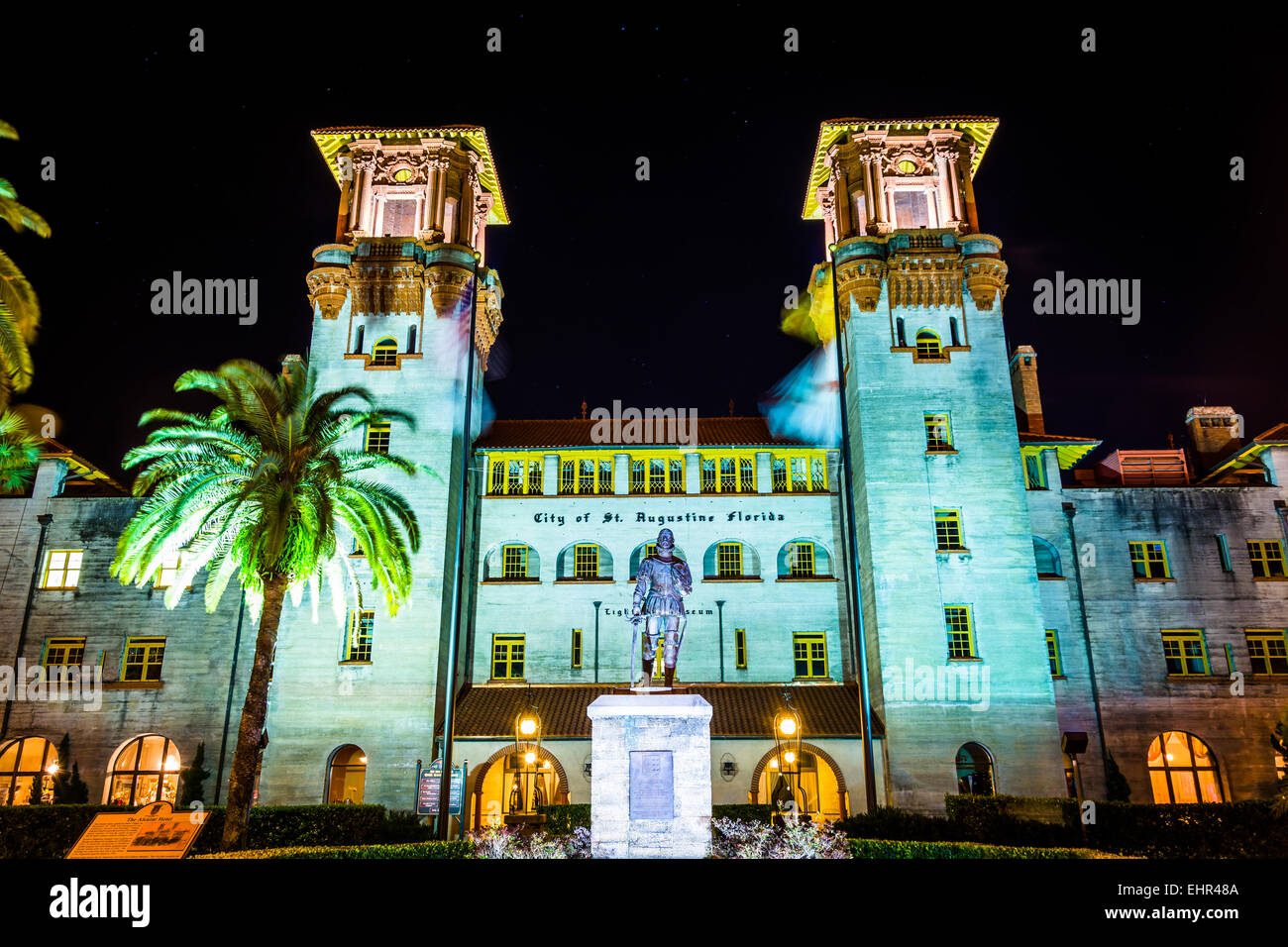 Le Musée Lightner de nuit à Saint Augustine, en Floride. Banque D'Images