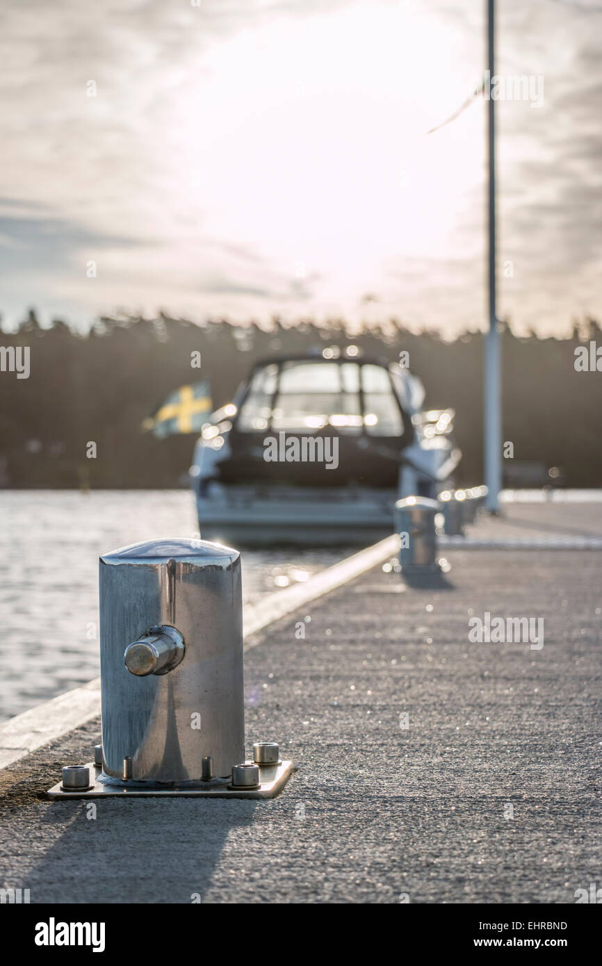 La marina de Nynäshamn, vide un bateau populaire destination touristique et l'archipel de Stockholm dans le sud à la fin de l'été/e Banque D'Images