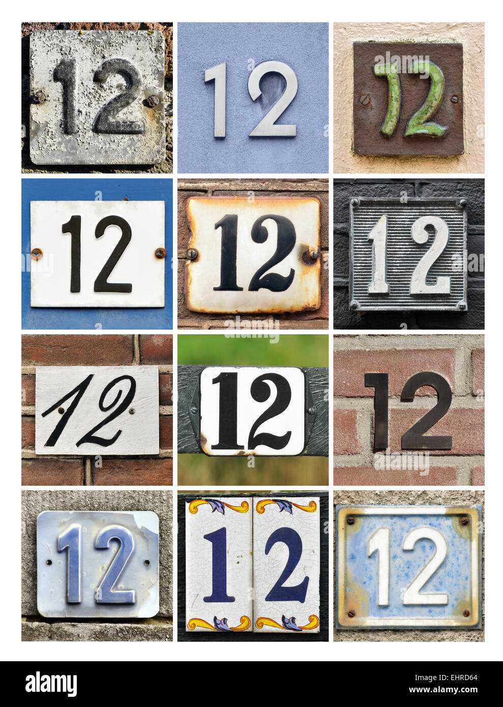 Numéro 12 - Collage de douze numéros de maison Banque D'Images