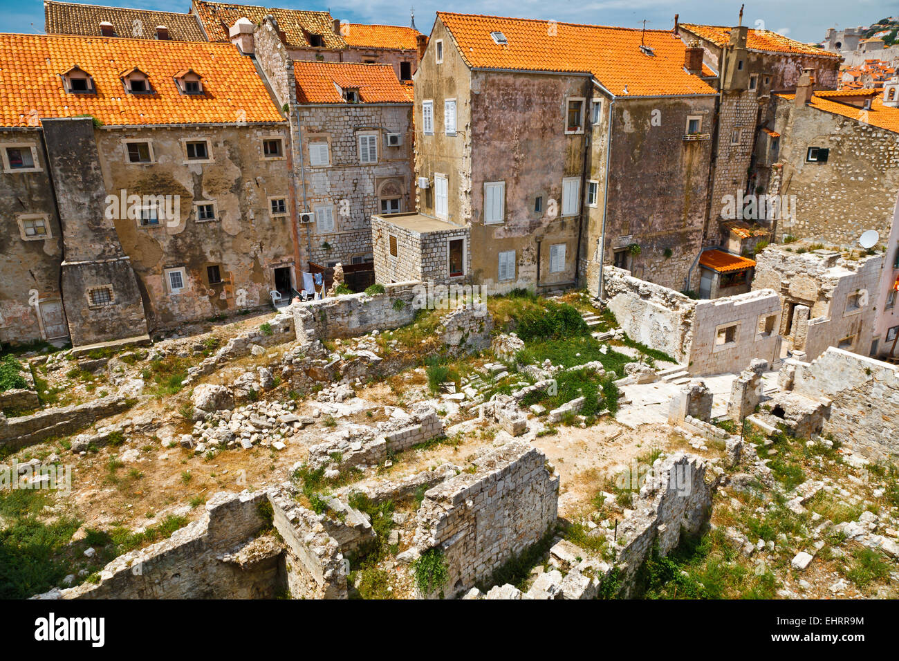 Les ruines de maisons à Dubrovnik, Croatie Banque D'Images