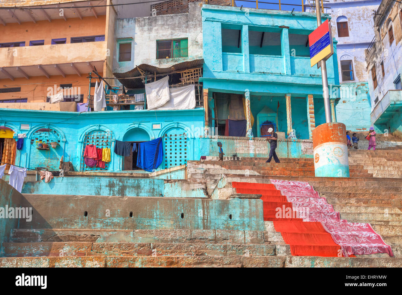 Ville sainte de Varanasi ghats, India Banque D'Images