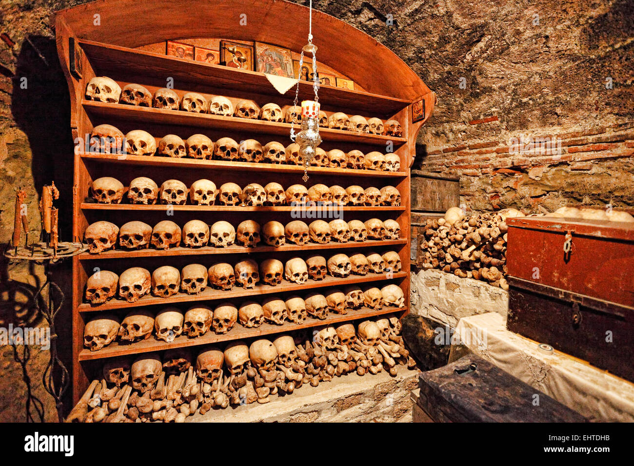 La sacristie du Grand Meteoron Monastère (météorologiques) Megalo dans le monastère des météores en Grèce. Banque D'Images