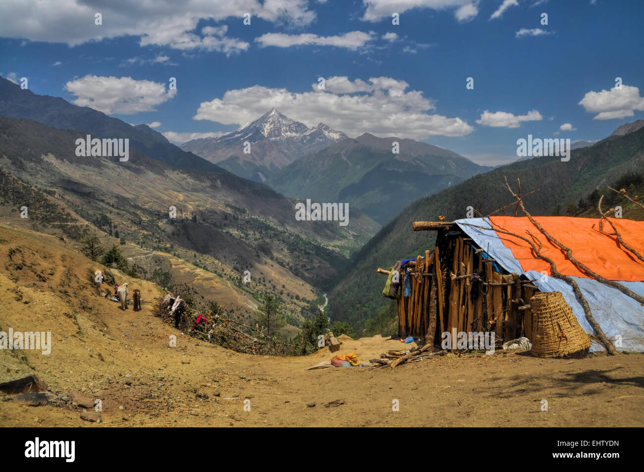 Pittoresque vieille cabane dans la région du Dolpo au Népal Banque D'Images