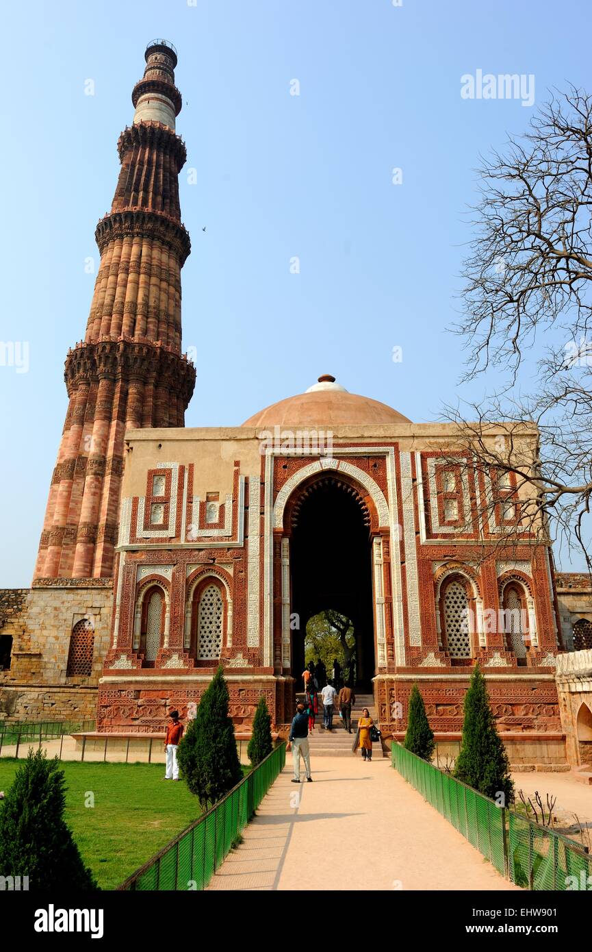 Minaret Qutb Minar à Delhi, Inde Banque D'Images