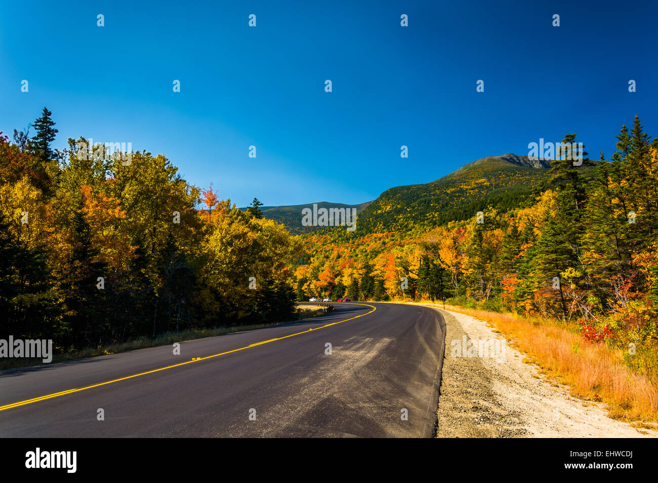 La couleur en automne le long d'une route dans la région de White Mountain National Forest, New Hampshire. Banque D'Images