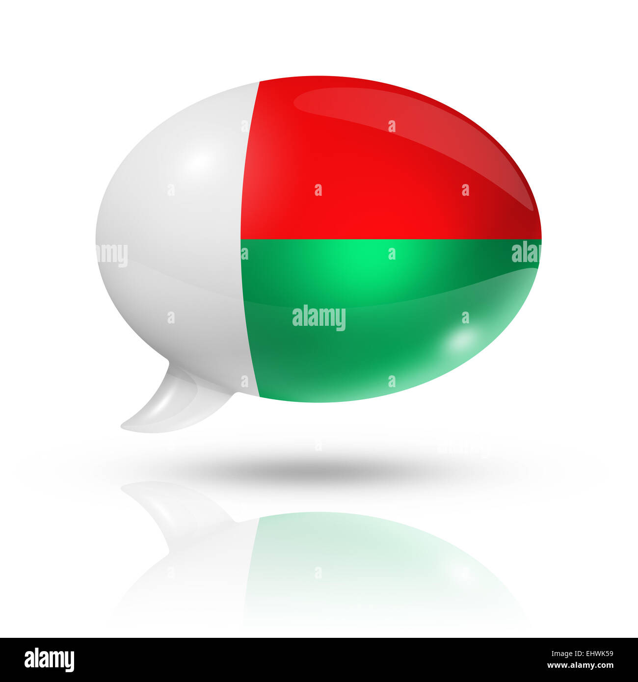 Drapeau Madagascar en trois dimensions dans un speech bubble isolated on white with clipping path Banque D'Images