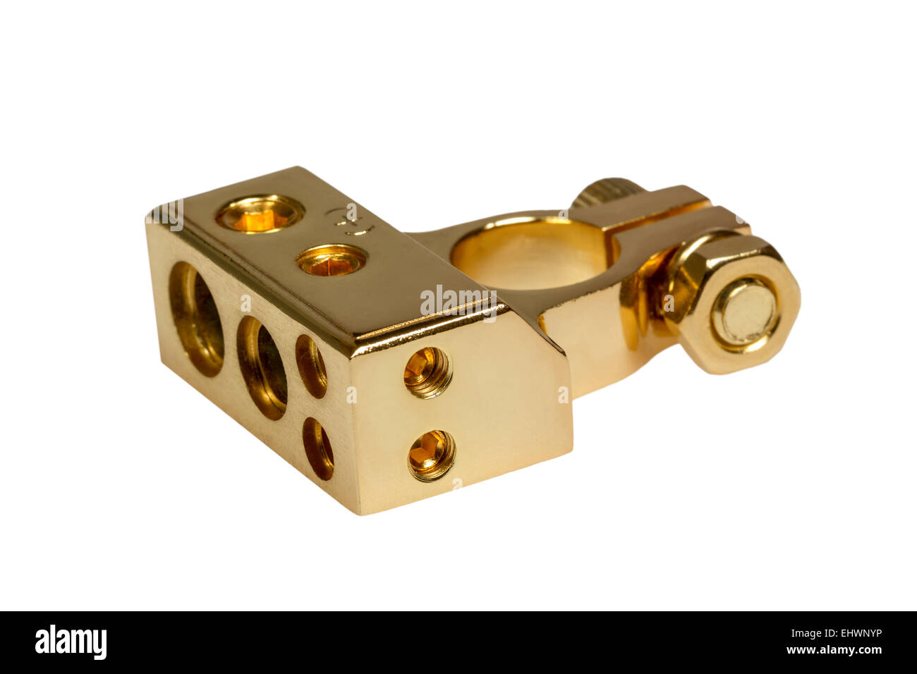 La borne positive de la batterie de voiture contact Banque D'Images