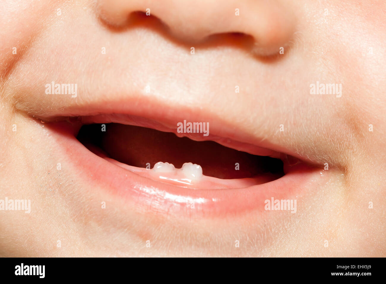 Enfant d'abord deux dents close up Banque D'Images