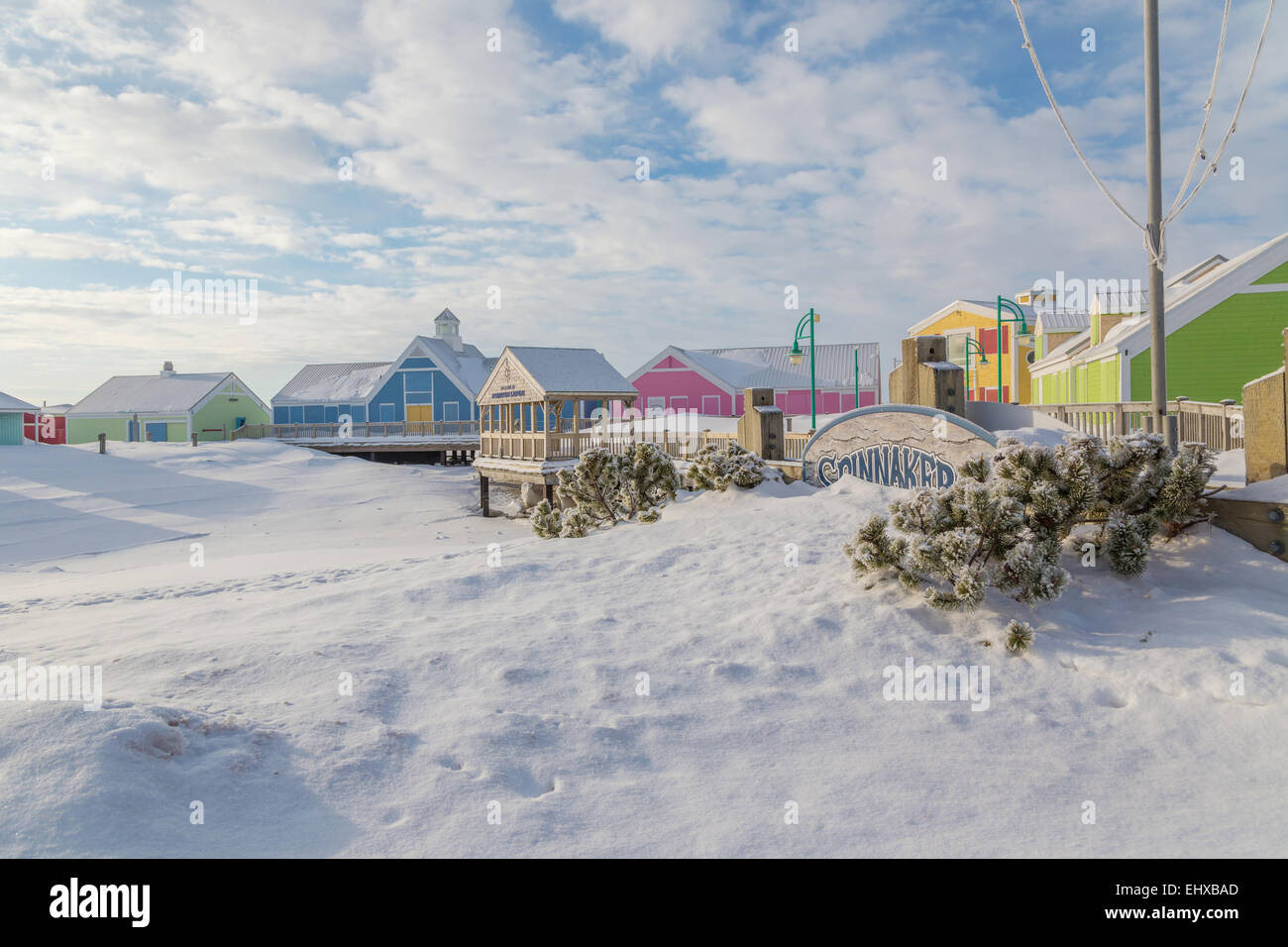 Vue d'hiver de Spinnaker's Landing, un développement du tourisme, de la vente au détail, à Summerside, Prince Edward Island, canada Banque D'Images