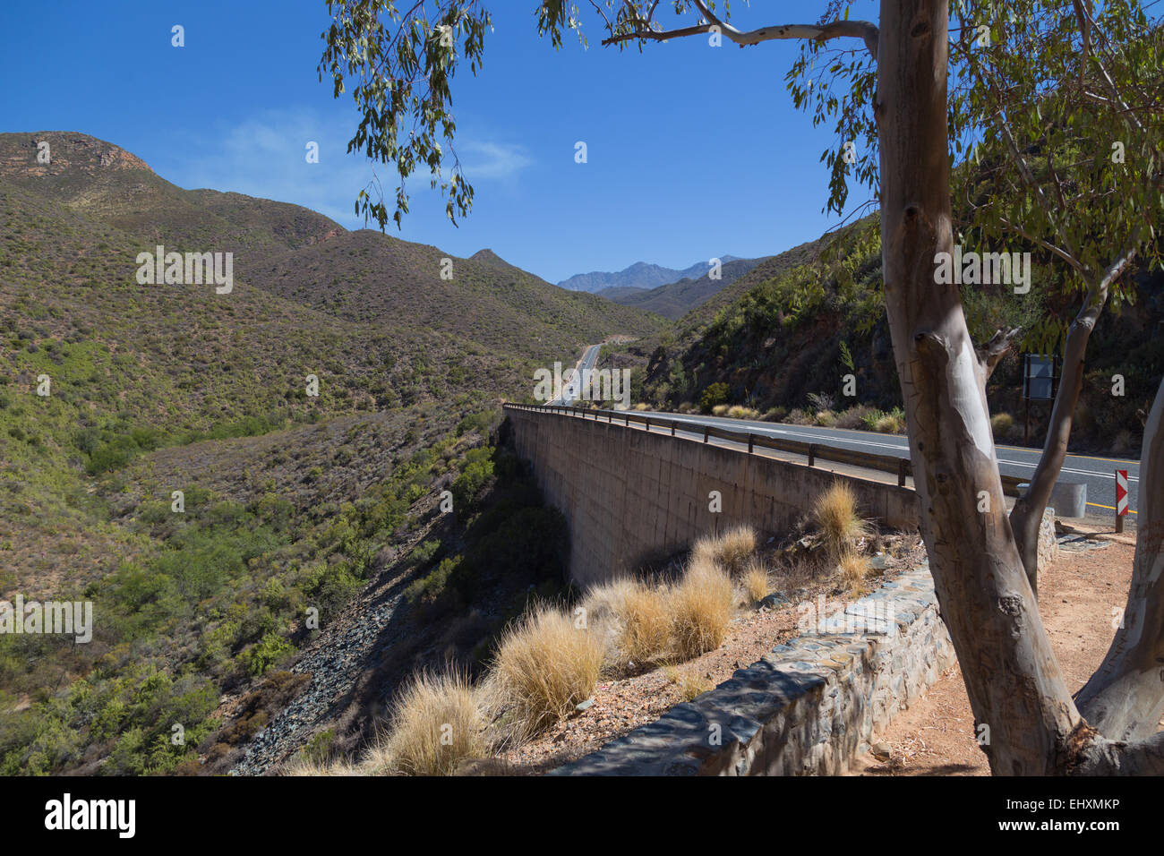 La belle Route 62 Route de Oudtshoorn dans l'ouest du Cap, en Afrique du Sud, en passant par les montagnes Overberg. Banque D'Images