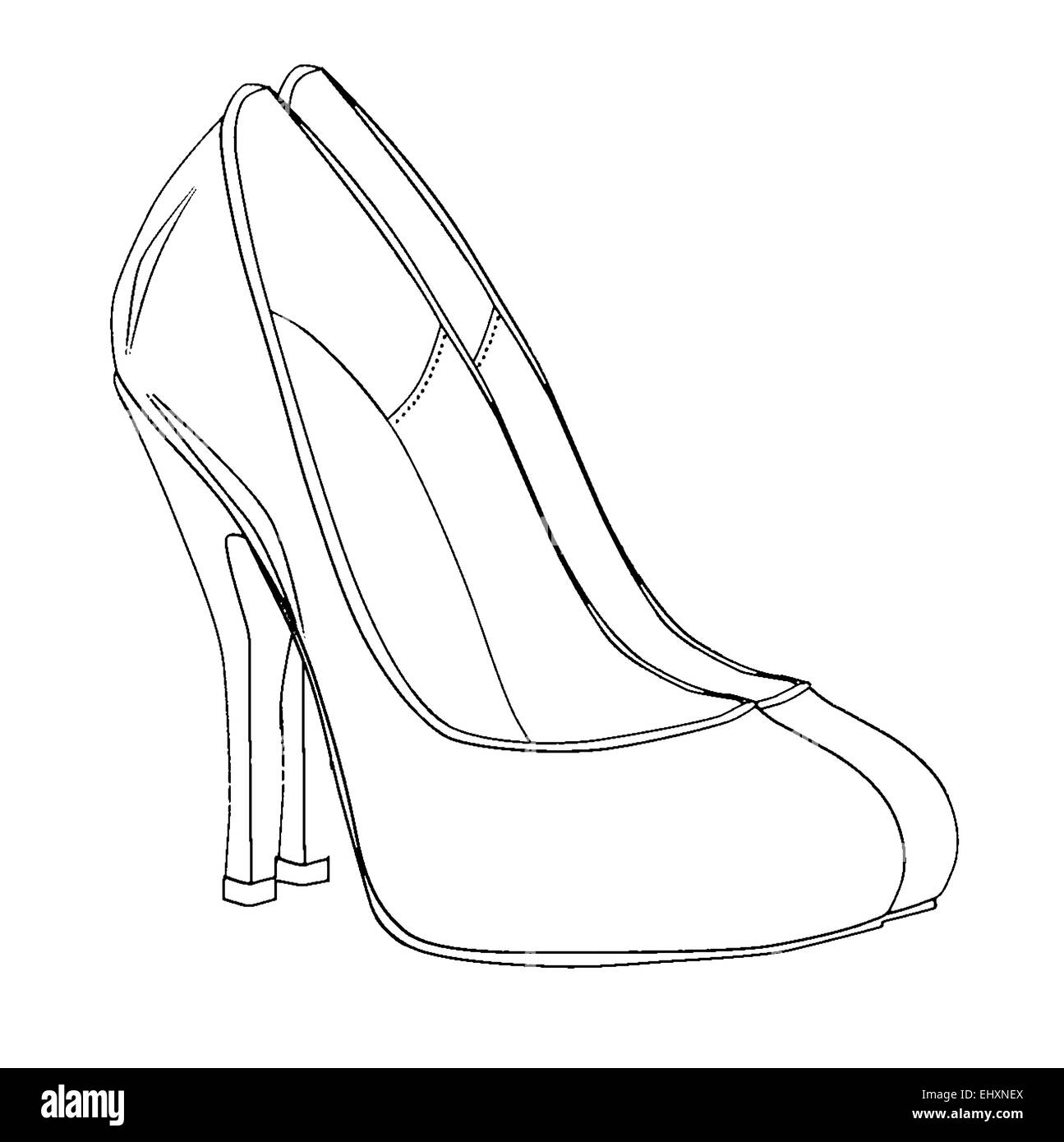 Esquisse d'une paire de chaussures de talon aiguille on white Banque D'Images