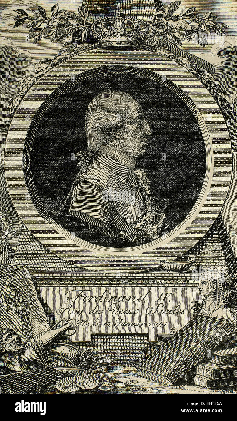 Ferdinand I des Deux-Siciles (1751-1825). Est le troisième fils du Roi Charles III d'Espagne. Gravure de Cremer. 19e siècle. Banque D'Images