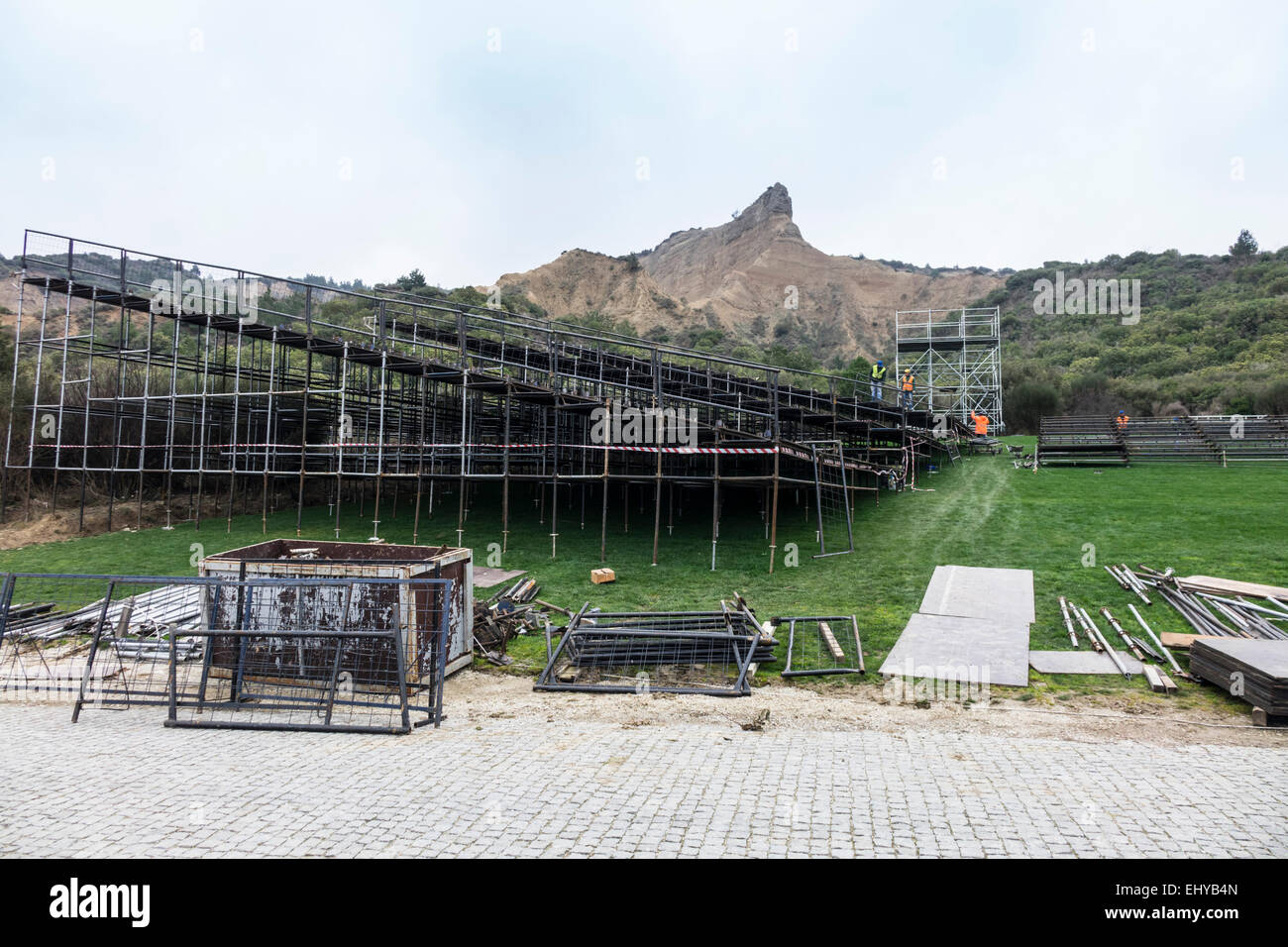 Gallipoli, en Turquie, WW1 Centenaire 2015 - Anzac Cove bay ou mémoriaux et cimetière. Coin pour les événements de 2015 en cours de construction. Banque D'Images