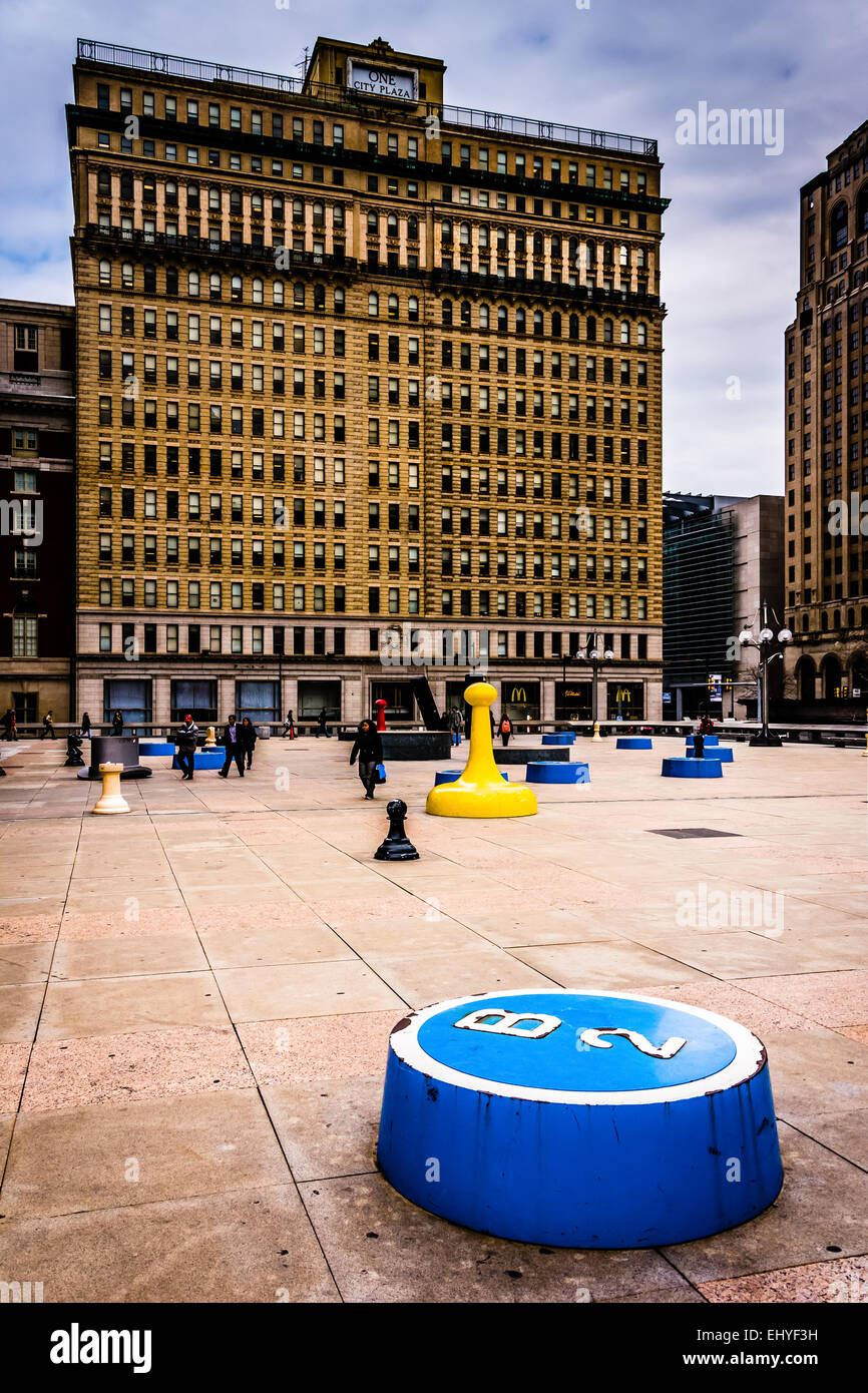 L'installation d'art et d'une ville Plaza dans le centre ville, Philadelphie, Pennsylvanie. Banque D'Images