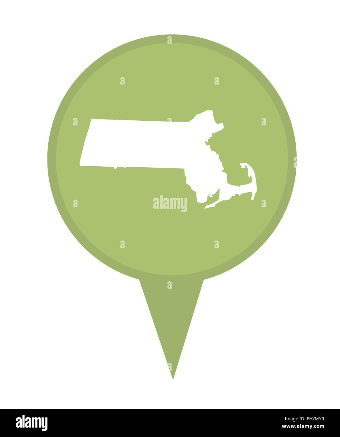 L'état américain du Massachusetts épingle isolé sur un fond blanc. Banque D'Images