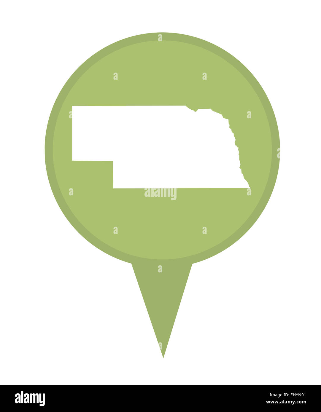 L'état américain du Nebraska épingle isolé sur un fond blanc. Banque D'Images