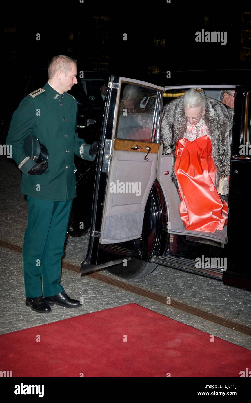 La Reine Margrethe de Danemark arrivent à la Culture néerlandaise nuit dans le cadre de la visite d'État néerlandais à la Bibliothèque royale de Copenhague, Danemark, 18 mars 2015. Dpa : Crédit photo alliance/Alamy Live News Banque D'Images