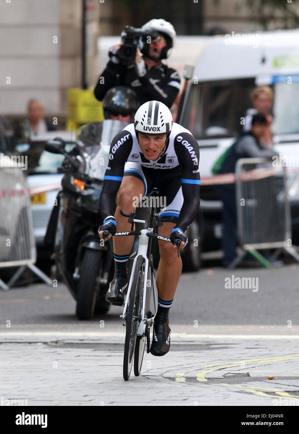 Marcel Kittel d'Allemagne en compétition dans l'épreuve sur scène 8a de la visite de la Grande-Bretagne à Londres avec : Marcel Kittel Où : London, Royaume-Uni Quand : 14 mai 2014 Banque D'Images