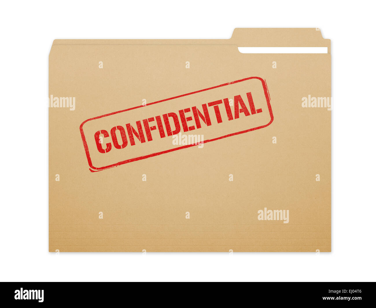 Fichier dossier confidentiel brown avec papier montrant avec beaucoup d'espace de copie. Isolé sur un fond blanc avec chemin de détourage. Banque D'Images