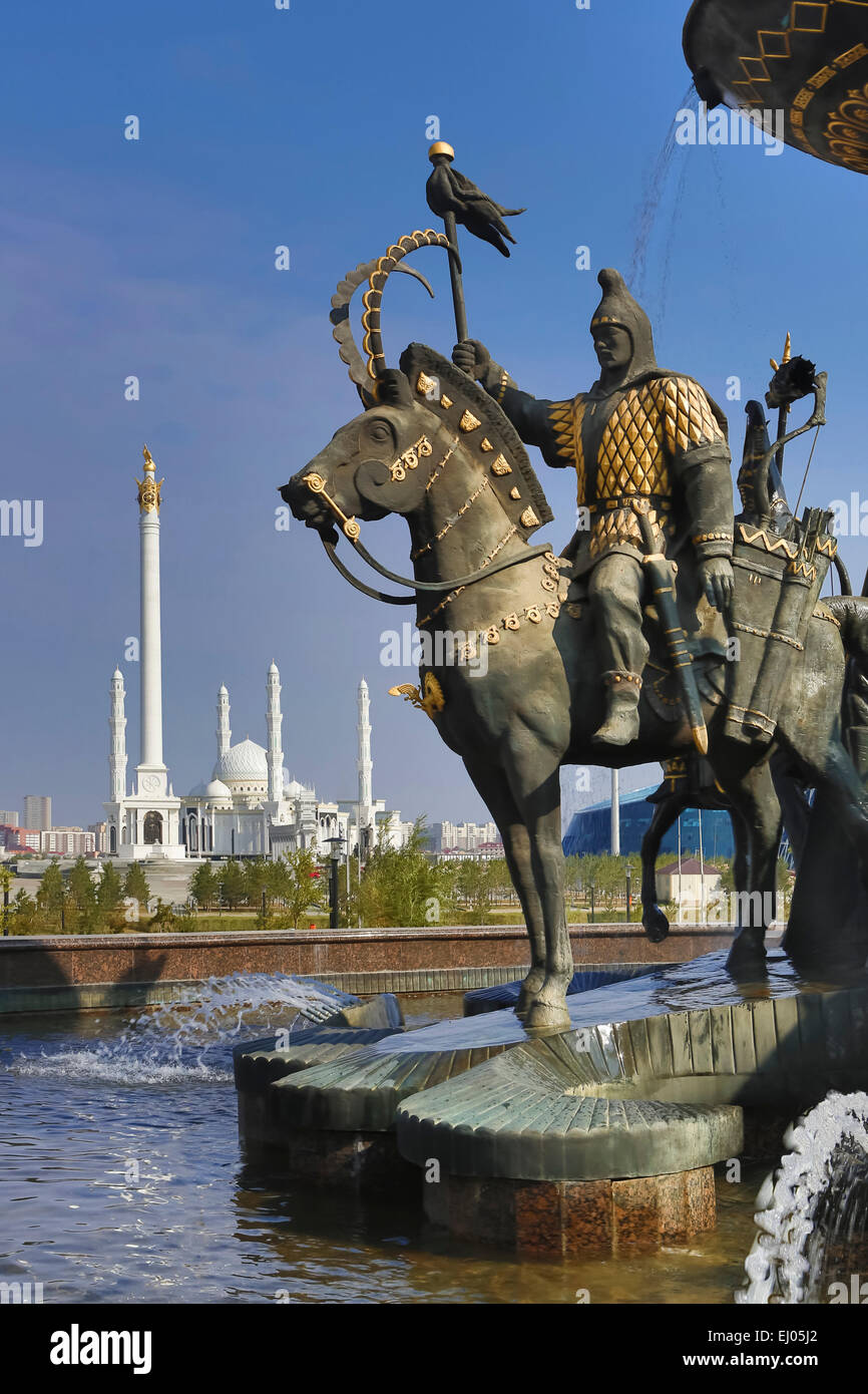Ville administrative, Astana, construire, Ville, Hazret Sultan, au Kazakhstan, en Asie centrale, Monument, mosquée, National Gallery, New, Su Banque D'Images