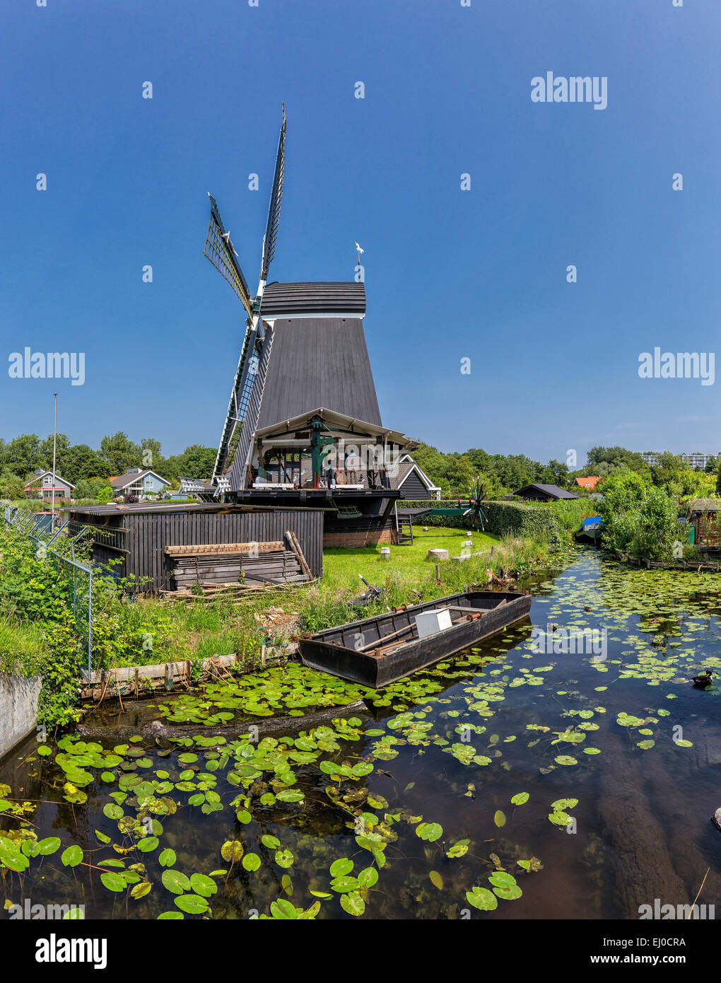 Haarlem, Pays-Bas, Hollande, Europe, moulin, l'eau, l'été, Post-moulin, scierie, l'Unicorn Banque D'Images