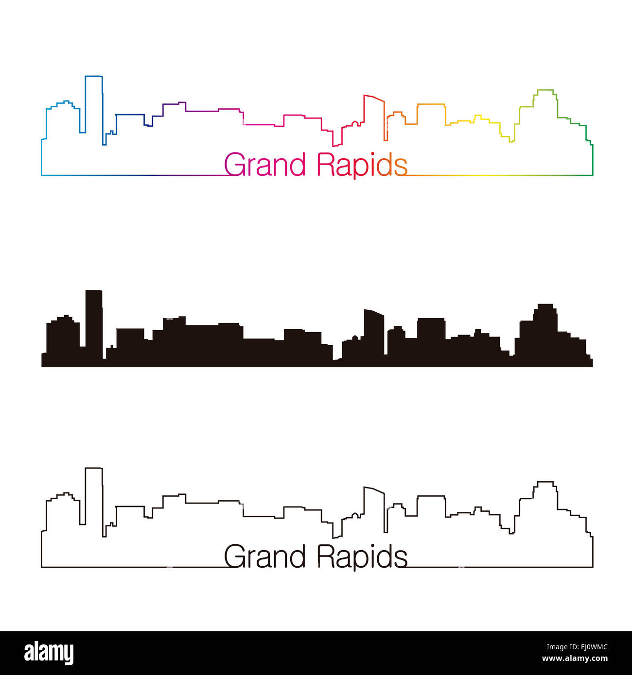 Grand Rapids skyline style linéaire avec rainbow Banque D'Images