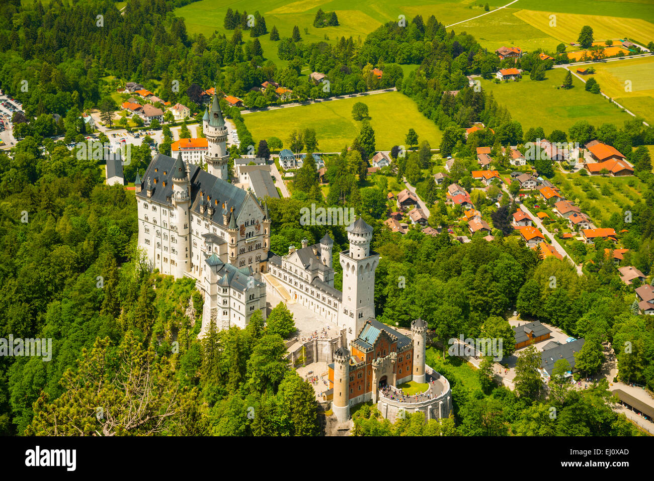 Allgäu, Alpes, lac, à destination, à l'extérieur, Bavière, Allemagne, Europe, Füssen, Hohenschwangau, personne, Neuschwanstein, néogothique, tr Banque D'Images