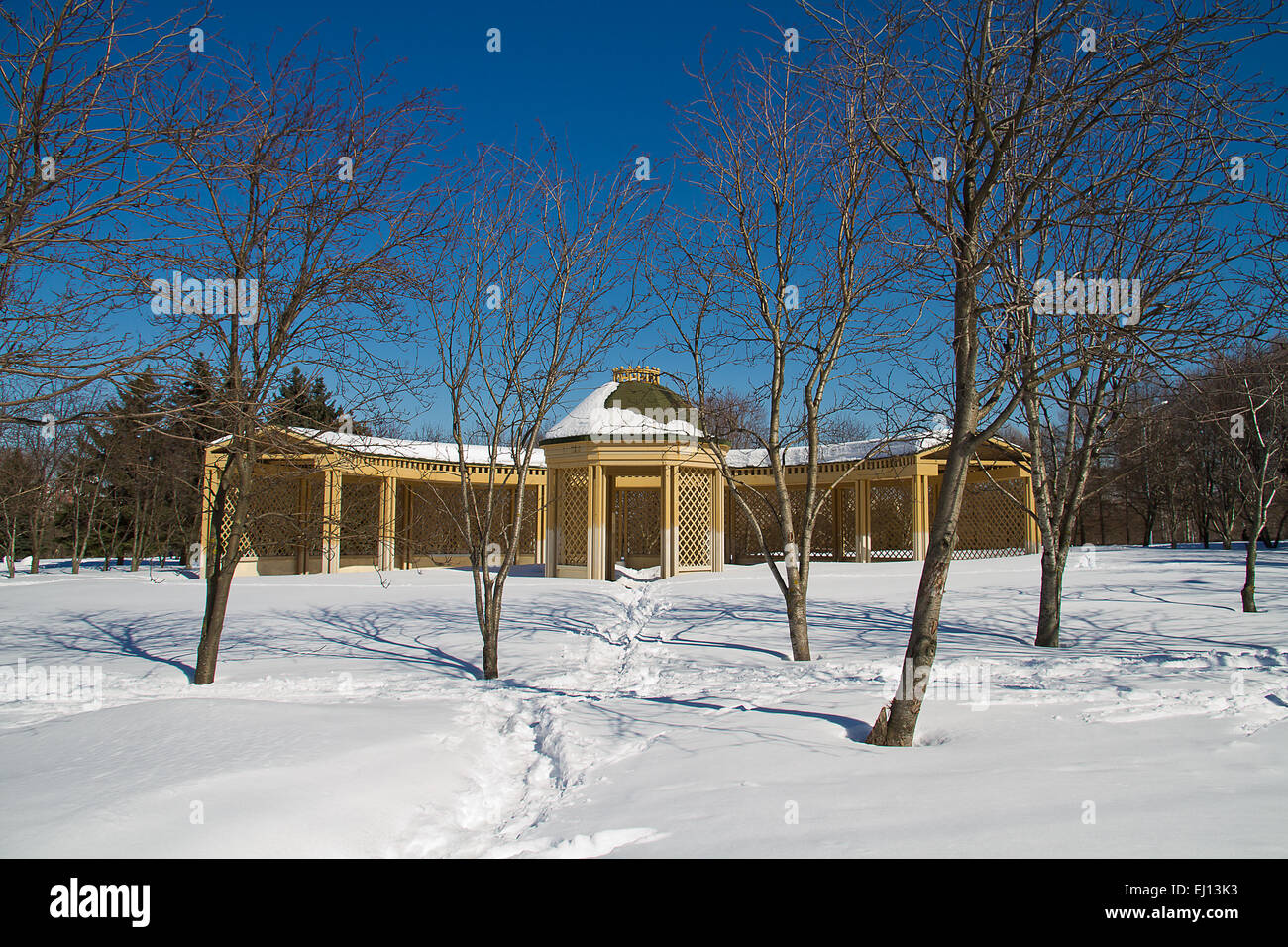 Gazebo dans un parc dans l'après-midi d'hiver Banque D'Images