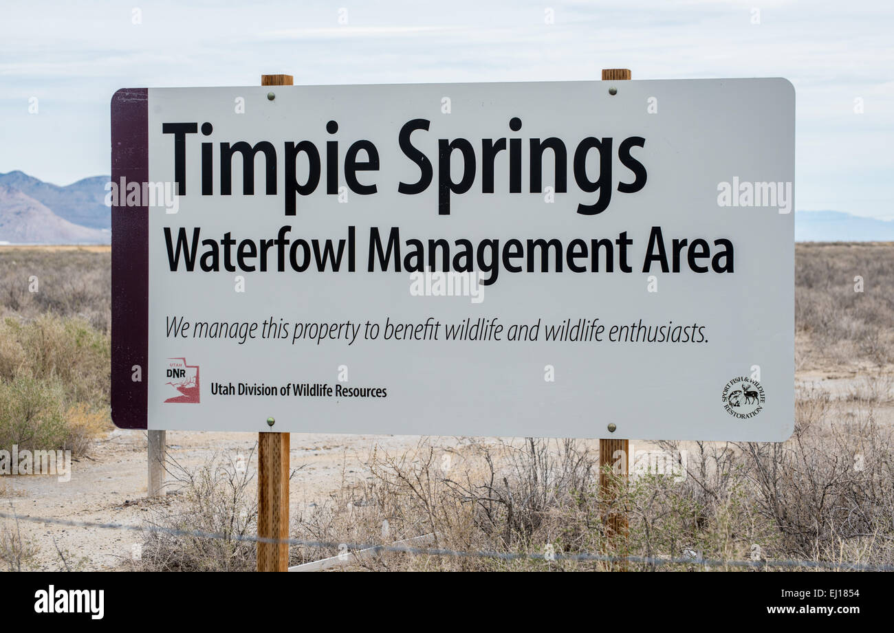 Timpie Springs Waterfowl Management Area Panneau d'entrée Banque D'Images