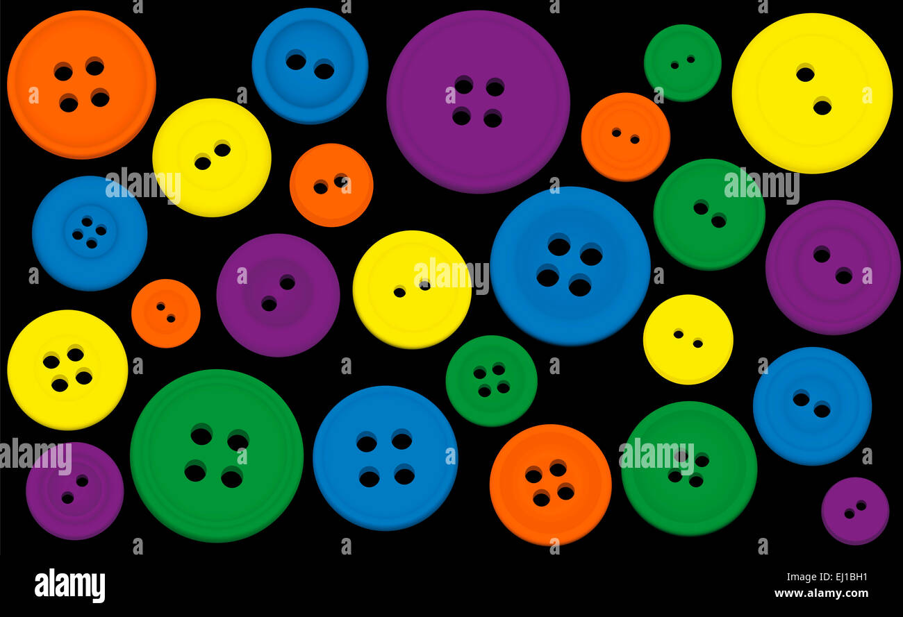 Les boutons colorés sur fond noir. Banque D'Images