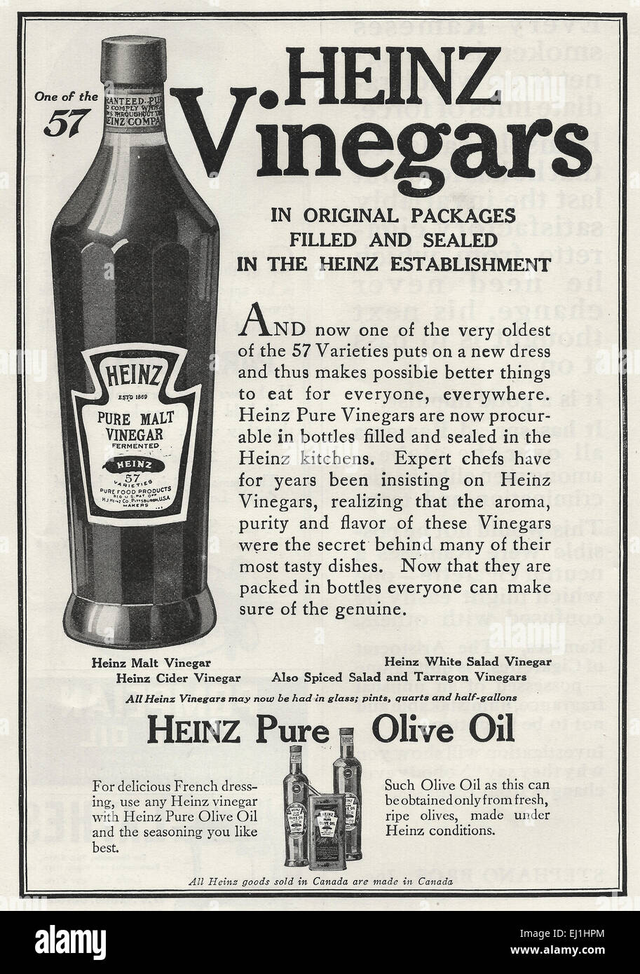 Heinz Vinaigres - publicité, vers 1916 Banque D'Images
