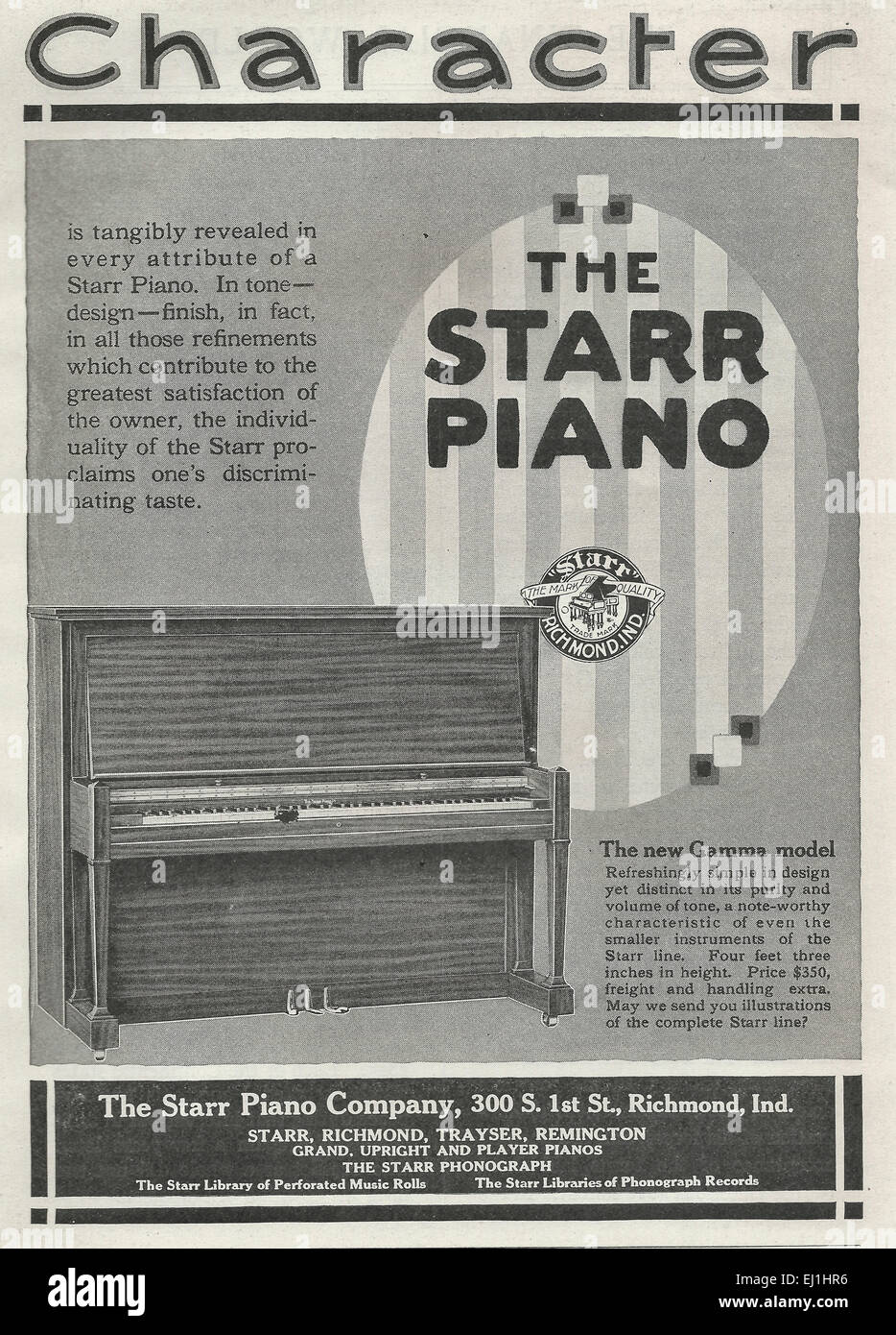 Caractère - La Starr Piano publicité 1916 Banque D'Images